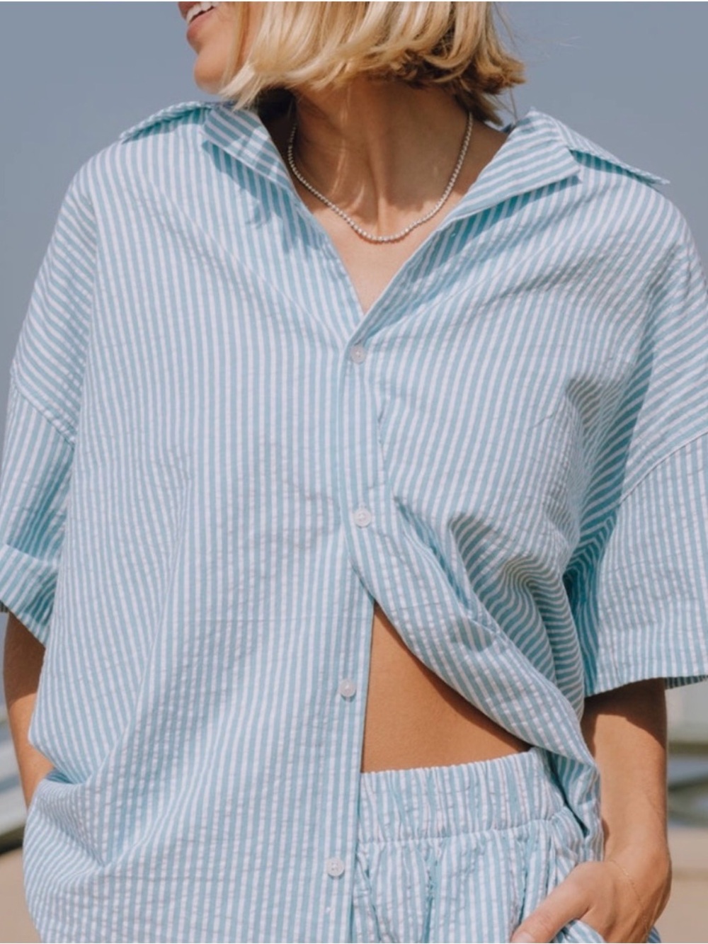 DAILY DRILLS Teal Stripe Shirt and Pants Set
